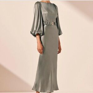 Shona Joy La Lune Balloon Sleeve Midi Dress With Belt